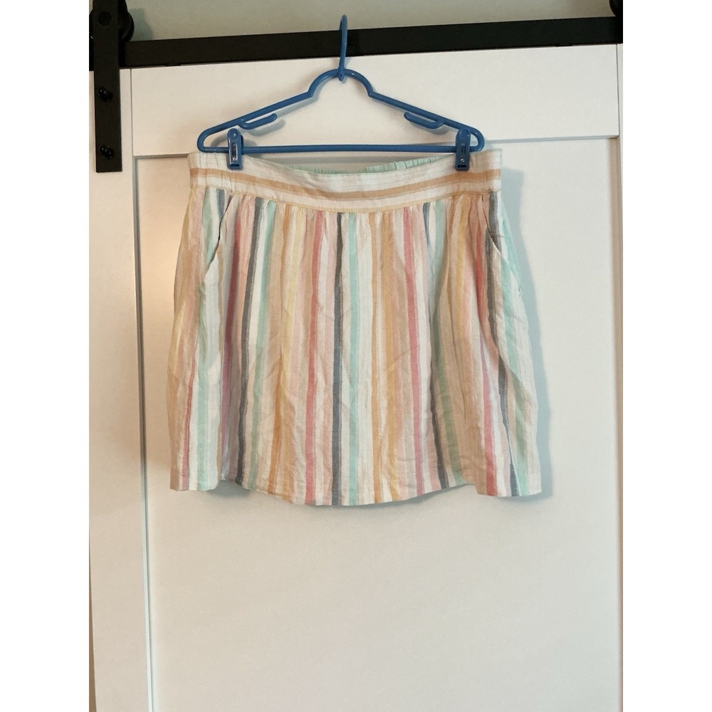 LOFT Outlet Rainbow Striped Pull On A-Line Skirt Linen Blend Pockets‎ XL Casual